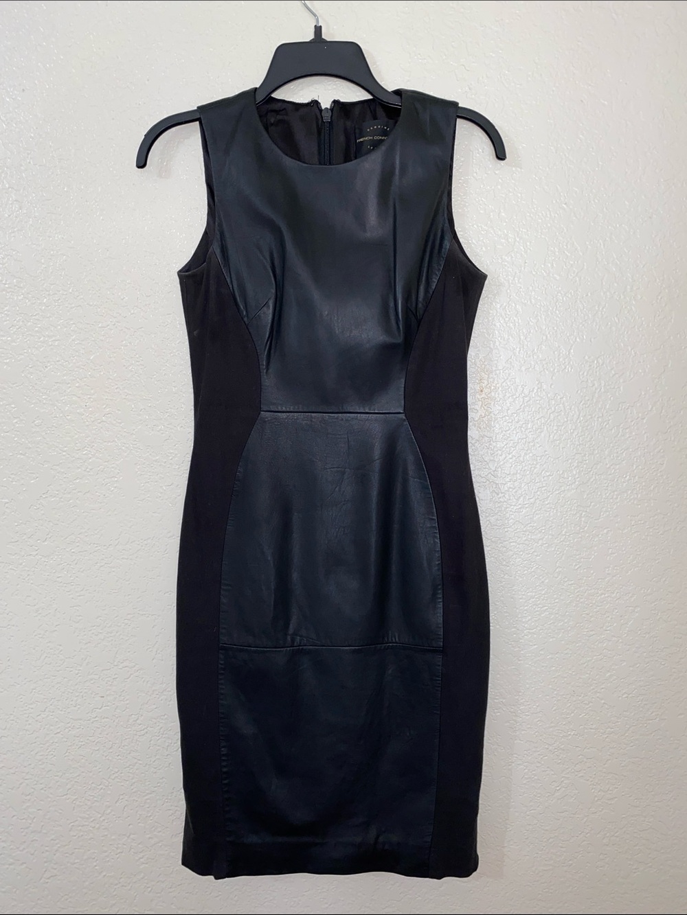 French Connection Black Leather-Panel Mini Dress